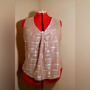 V-Neck Metallic Plaid Blouse